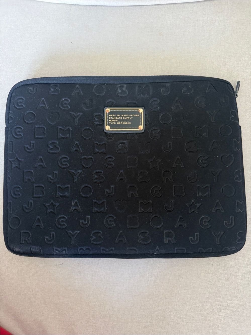 Marc by Marc Jacobs Black Embossed Logo Laptop Sleeve with Gold Plate
